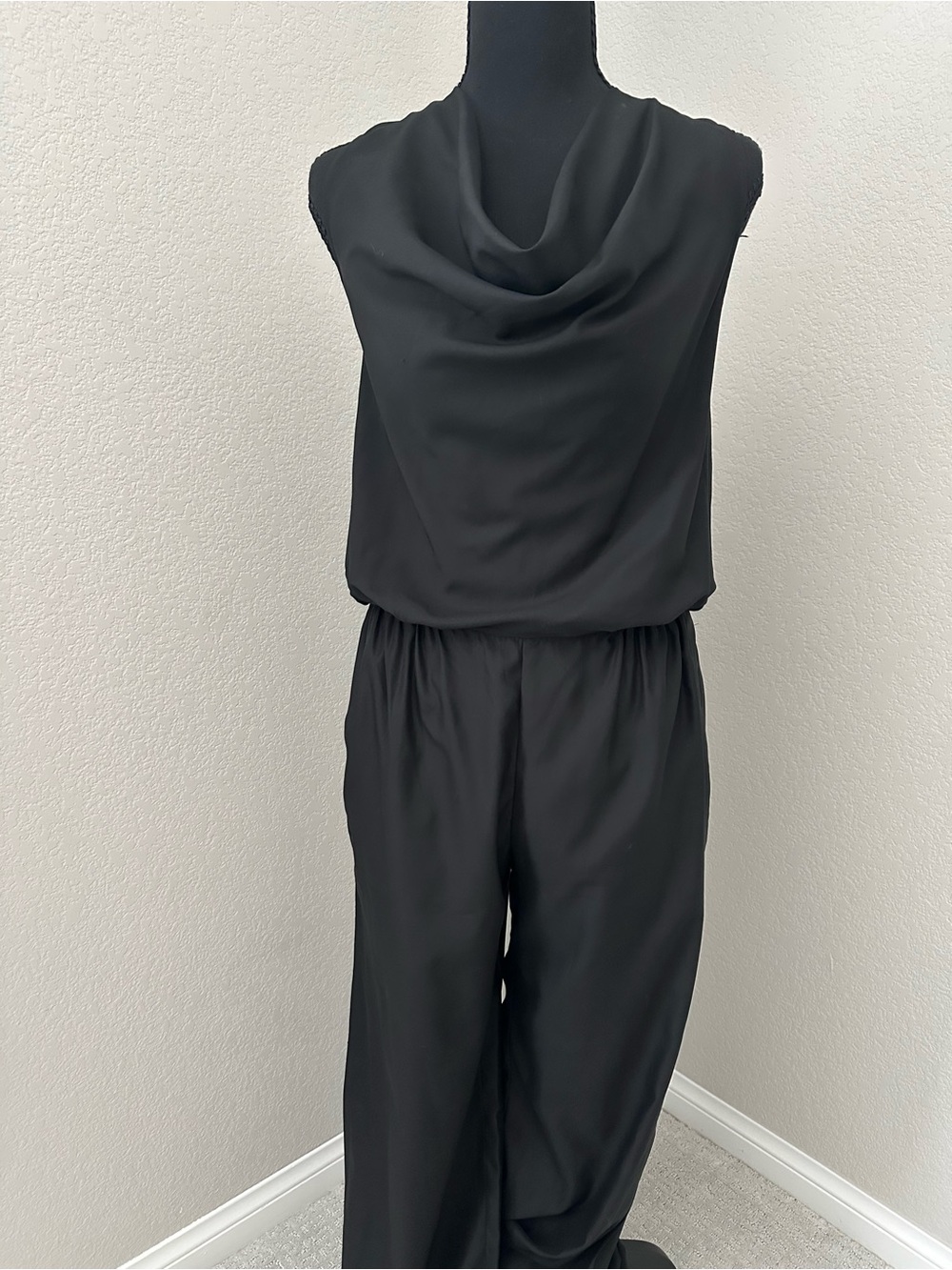Guess Black Sleeveless Cowl-Neck Wide Leg Jumpsuit